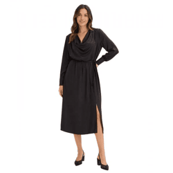 Feminine women's midi dress made of shiny satin; evening dress 923469, black