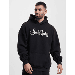 lässiger Sean John Herren Hoodie Kordelzug Rippbündchen mit Baumwolle Schwarz