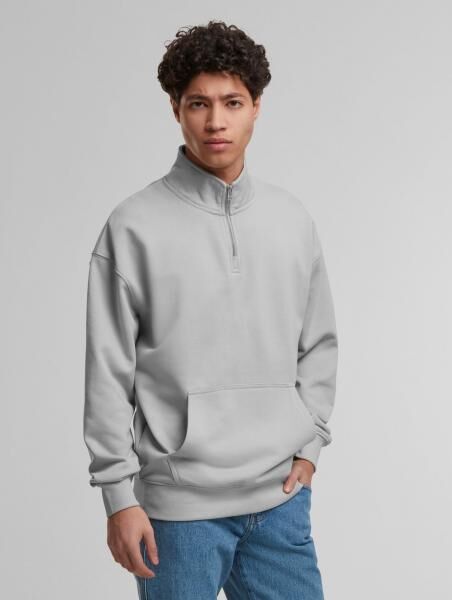 bequemes DEF Herren Sweatshirt Rei&szlig;verschluss Rippb&uuml;ndchen mit Baumwolle Grau
