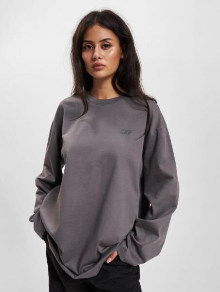 weiches DEF Damen Sweatshirt Rippb&uuml;ndchen mit Baumwolle Grau