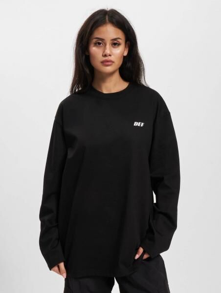 modernes DEF Damen Sweatshirt Rippb&uuml;ndchen mit Baumwolle Schwarz