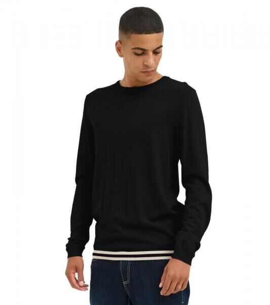 klassischer BLEND Herren Feinstrickpullover mit Rundhals Strickpullover 20717260-194007 Schwarz