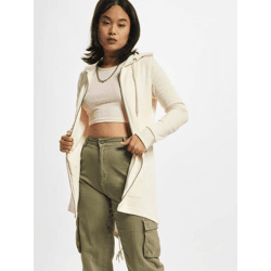 lässiger Urban Classics Damen Hoodie Kordelzug Reißverschluss 300 g/m² mit Baumwolle Ecru-Weiß