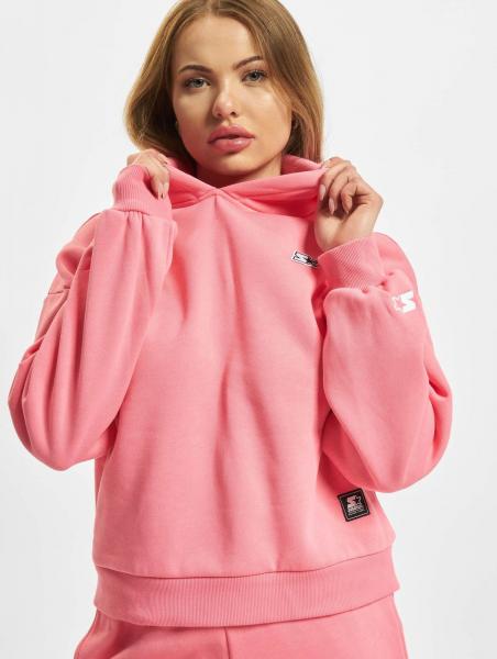 moderner Starter Damen Hoodie Kordelzug Rippb&uuml;ndchen 300 g/m&sup2; mit Baumwolle Pink