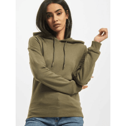 moderner URBAN CLASSICS Damen Hoodie Rippbündchen Kapuze 300 g/m² mit Baumwolle Khaki
