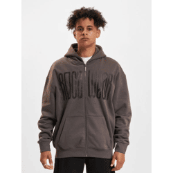 moderner Rocawear Herren Hoodie Reißverschluss Rippstrick mit Baumwolle Dunkelgrau