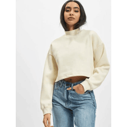 lässiges Urban Classics Damen Sweatshirt Rippbündchen Fleece 300 g/m² mit Baumwolle Ecru-Weiß