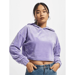 bequemer Urban Classics Damen Hoodie Stretch Rippbündchen Kapuze Violett
