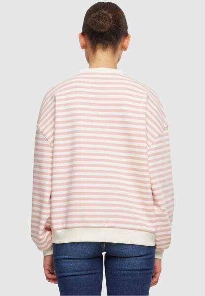 bequemes Urban Classics Damen Sweatshirt Rippb&uuml;ndchen Oversize 300 g/m&sup2; mit Baumwolle Wei&szlig;/Rosa