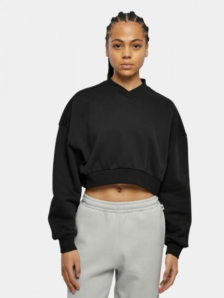 l&auml;ssiges Urban Classics Damen Sweatshirt Oversize Fleece 300 g/m&sup2; mit Baumwolle Schwarz
