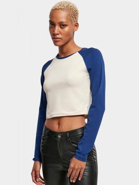 bequemes Urban Classics Damen Sweatshirt Stretch 180 g/m&sup2; mit Baumwolle Creme-Wei&szlig;/Blau