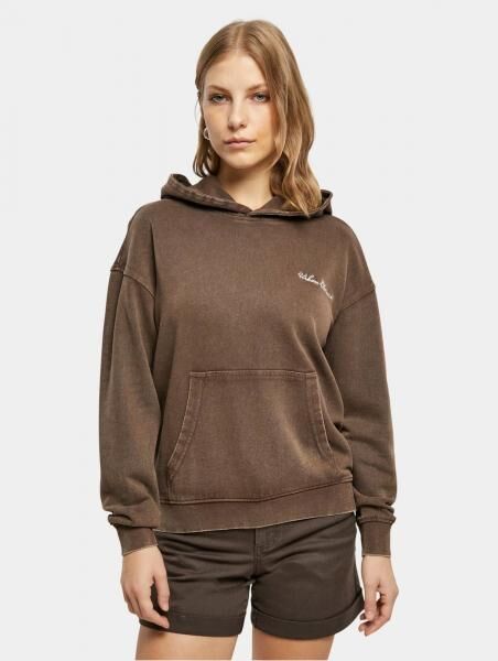 moderner Urban Classics Damen Hoodie Rippstrick Rippb&uuml;ndchen 300 g/m&sup2; mit Baumwolle Braun