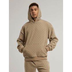 lässiger URBAN CLASSICS Herren Hoodie Rippbündchen Kapuze Beige