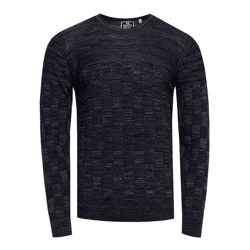 Casual Men's Fine-Knit Sweater with Checkered Pattern and Crew Neck, Slim Fit Knit Sweater 13378 Navy