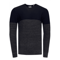Cooler Herren Feinstrick-Pullover mit Colorblock Rundhals-Sweater 13376 Marine