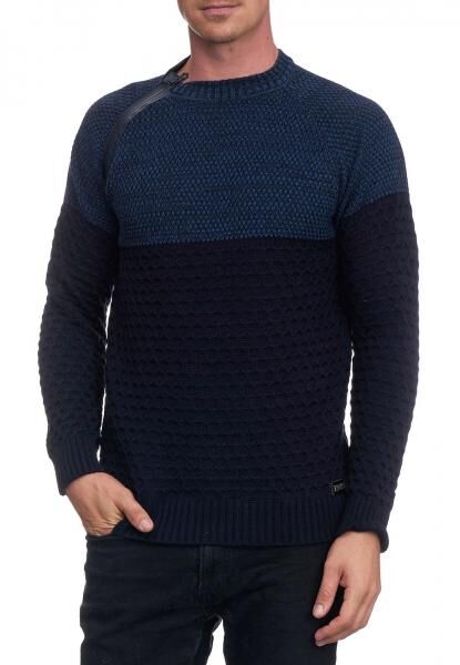L&auml;ssiger Herren Strick-Pullover mit seitlichem Zipper und Struktur Rundhals-Sweater 13359 Marine