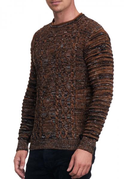 Stilvoller Herren Biker Rundhals-Pullover Grobstrick-Sweater 13357 Camel