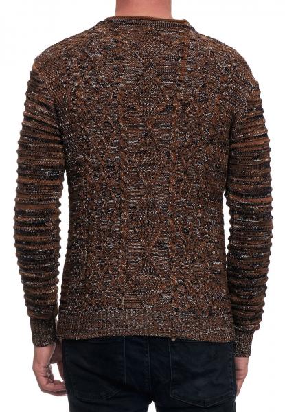 Stilvoller Herren Biker Rundhals-Pullover Grobstrick-Sweater 13357 Camel