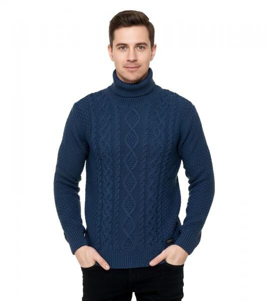 Cooler Herren Grobstrick Rollkragen-Pullover mit eingearbeitetem Muster Sweater 13348 Petrol