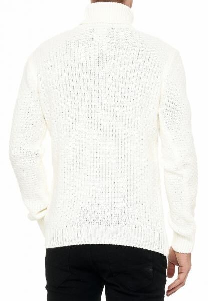 Cooler Herren Grobstrick Rollkragen-Pullover mit eingearbeitetem Muster Sweater 13348 Ecru