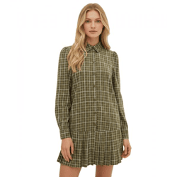 lässiges Damen Hemdblusenkleid Mini-Kleid aus Baumwoll-Mix mit Karo-Muster 956372 Grün