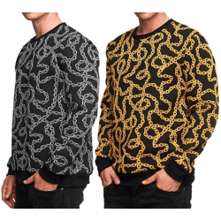 Ausgefallenes Sweatshirt für Herren mit Muster im Ketten-Design Rundhals-Pullover 19141 in Schwarz oder Gelb