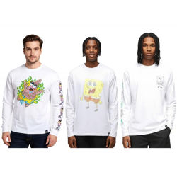RE:COVERED X nickelodeon Herren Langarm-Shirt mit verschiedenen Prints SpongeBob Schwammkopf Baumwoll-Pullover Rundhals-Shirt in Weiß