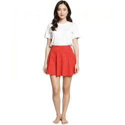 COURSE Women's Mini Skirt: Jersey Skirt with Elastic Waistband, Flared Summer Skirt, Red