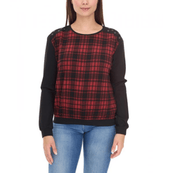 ROCKUPY Damen Sweatshirt leichter Baumwoll-Pullover Glencheck Design 317282 Schwarz/Rot