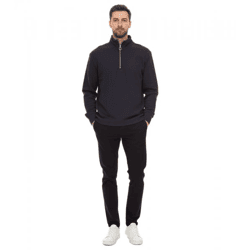 STONES Men's Oversized Half-Zip Sweater: Modern 400 gsm Cotton Half-Zip Turtleneck with Logo Embroidery, Dark Gray
