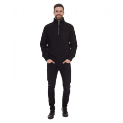 STONES Men's Sweater  Oversized, modern cotton zip-up pullover, 400 gsm, with stand-up collar and embroidered logo, Black