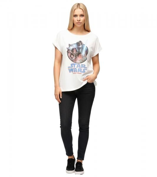 RE:COVERED X STAR WARS Damen T-Shirt mit "The Last Command"-Print Baumwoll-Shirt Kurzarm-Shirt MMSTW2394 Ecru-Wei&szlig;