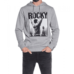 COURSE Rocky Balboa Men's Hoodie in a heathered design, hooded sweatshirt with large Rocky photo print and patch, cotton sweatshirt 4860 Gray
