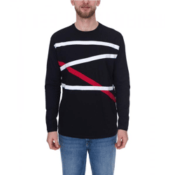 vsct Men's Long-Sleeve Cotton Sweater with Color Accents, Crew Neck, Long-Sleeve Shirt D5643062L Black