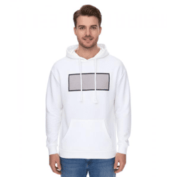 vsct Net Application Men's Hoodie with Grid Print on the Chest, Cotton Hooded Sweatshirt 5643160 Ecru/White