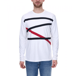vsct Men's Long-Sleeve Cotton Sweater with Color Accents, Crew Neck, Long-Sleeve Shirt D5643061L White