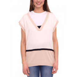 bruno banani Women's Sleeveless Top with Sustainable Viscose and Color-Blocking 10298354 Beige/Black