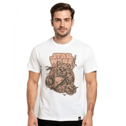RE:COVERED X STAR WARS Herren T-Shirt mit Ewok Print Baumwoll-Shirt Kurzarm-Shirt RCDIF2044 Ecru-Weiß