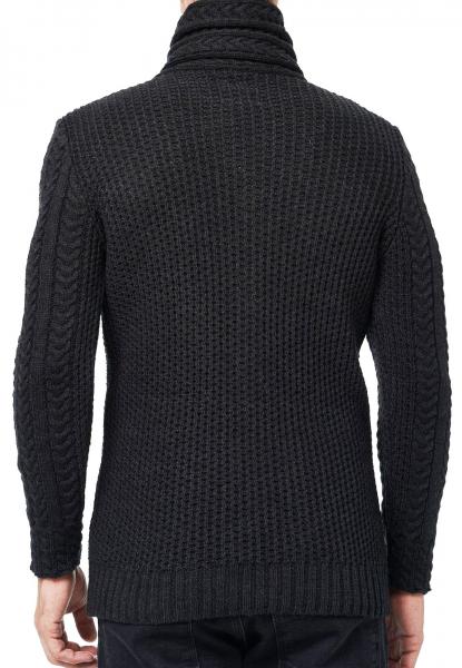 Markante Herren Grobstrick-Jacke mit Stehkragen und Knebelverschluss Cardigan 13418 Anthrazit