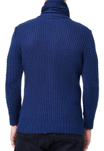 Markante Herren Grobstrick-Jacke mit Stehkragen und Knebelverschluss Cardigan 13418 Petrol