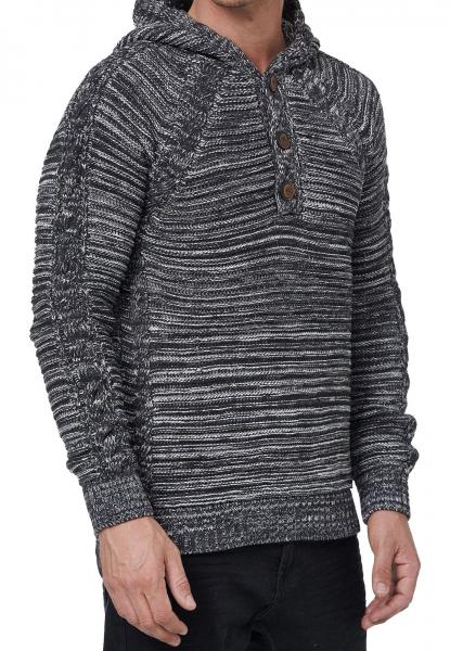 Markanter Herren Grobstrick Kapuzen-Pullover mit Knopfleiste und Zopfstruktur Strick-Hoodie Sweater 13385 Anthrazit