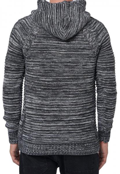 Markanter Herren Grobstrick Kapuzen-Pullover mit Knopfleiste und Zopfstruktur Strick-Hoodie Sweater 13385 Anthrazit