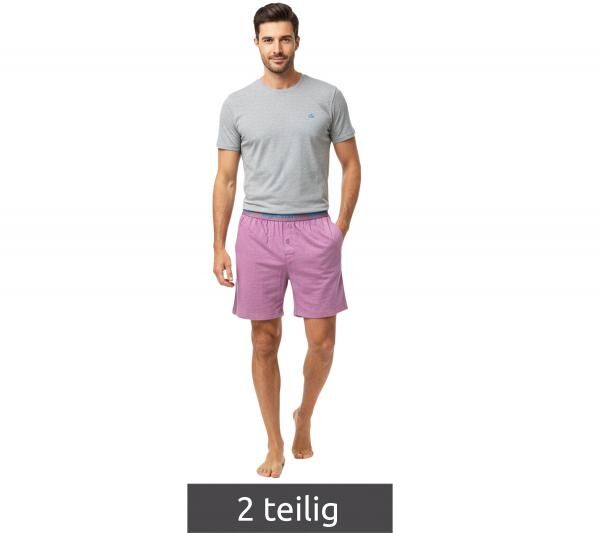 leichter SCOTCH & SODA Herren Pyjama 2-teiliges Shorty-Set mit Baumwolle kurzer Schlafanzug SSSP25M389721-506 Grau/Hell-Bordeaux