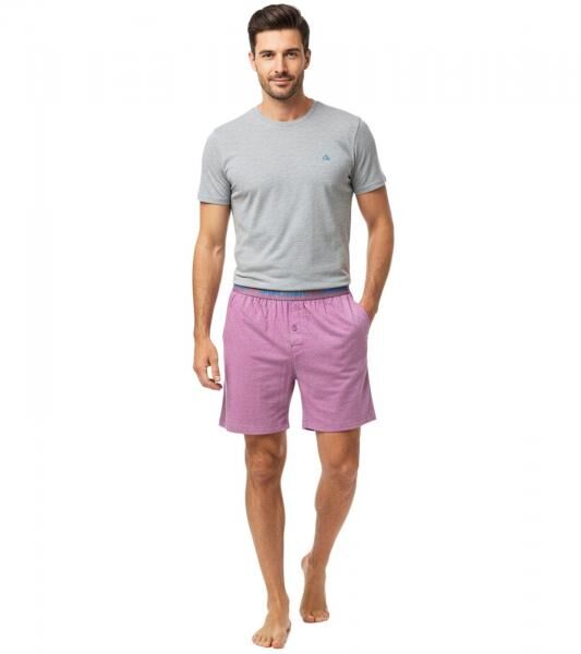 leichter SCOTCH & SODA Herren Pyjama 2-teiliges Shorty-Set mit Baumwolle kurzer Schlafanzug SSSP25M389721-506 Grau/Hell-Bordeaux