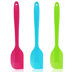 Pritogo Teigschaber-Set 3-teilig (21,5cm) Silikonspatel Teigspachtel Backzubehör mit Metallkern bis 220° BPA-frei (Blau Grün Pink)
