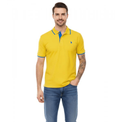 U.S. POLO ASSN. Herren Polo-Shirt Basic-Shirt Baumwoll-Shirt Kurzarm-Shirt 197 68163 52520 112 Gelb/Dunkelblau