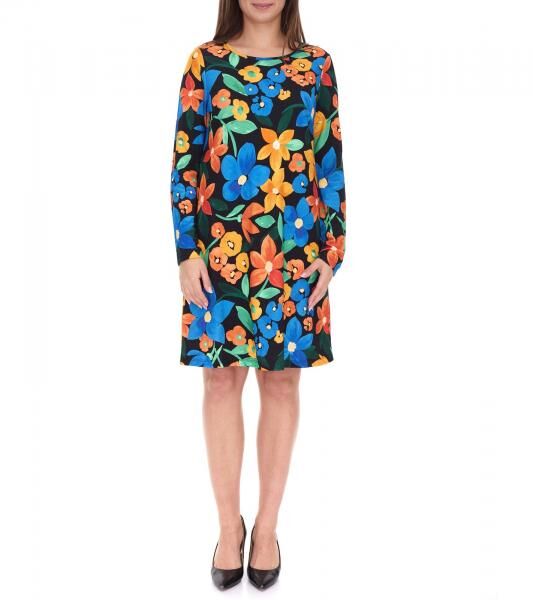 Aniston CASUAL Women's Summer Dress with Floral Print, Mini Dress, Long-Sleeve Dress 81651920 Black/Yellow/Blue