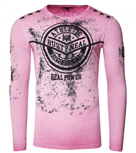 Herren Longsleeve im Vintage-Stil Langarm-Shirt Rundhals Baumwoll-Shirt R-10151 Rosa