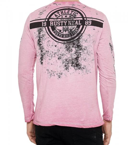 Herren Longsleeve im Vintage-Stil Langarm-Shirt Rundhals Baumwoll-Shirt R-10151 Rosa