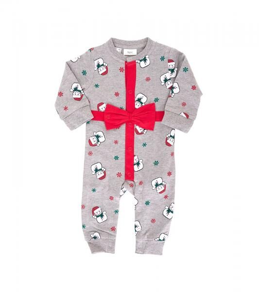 weihnachtlicher Kleinkinder Body f&uuml;r Babys mit Schneemann-Print Baumwoll-Einteiler mit gro&szlig;er Schleife Strampler 951686 Grau/Rot